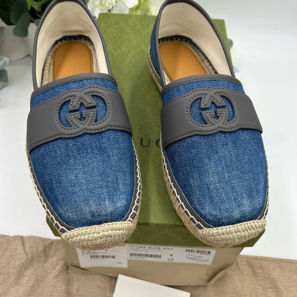 Men's Gucci blue denim ESPADRILLES size 8, made in Spain